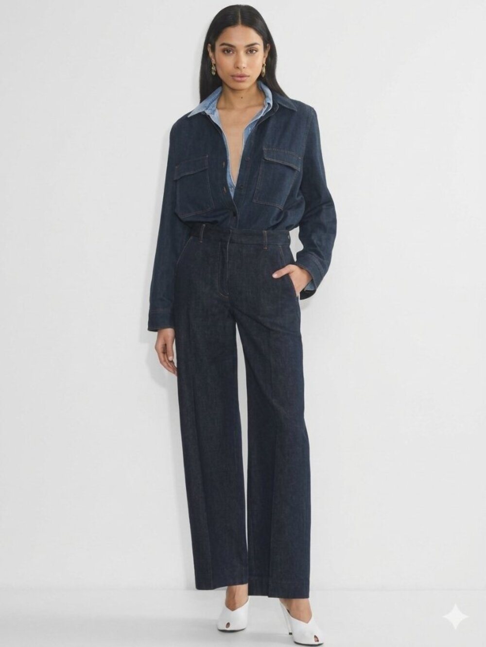 Aritzia Babaton Meetup Wide Leg High Rise Jeans Dark Indigo Blue Sz 2 Worn Once